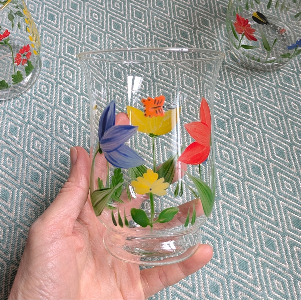 Hallmark Hand Painted Glass Floral Votive Candle Holders, Set of 2